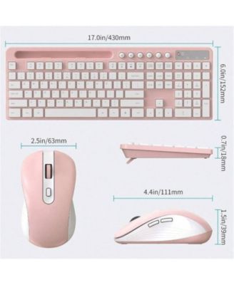 Wireless Keyboard And Mouse Combo - 2.4G Ergonomic Wireless Computer Keyboard With Tablet Holder, Silent Mouse With 6 Button, Compatible With, Pink