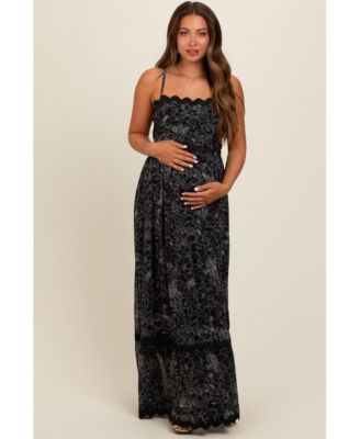 Maternity Black Floral Contrast Trim Maxi Dress