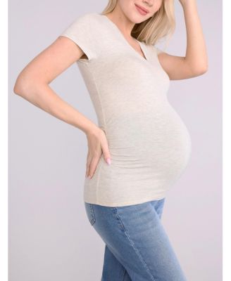 Maternity V-Neck Side-Ruched Short Sleeve Tee - Motherhood