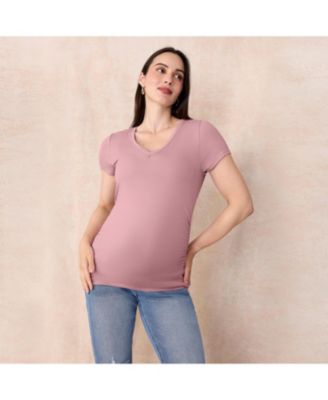 Maternity V-Neck Side-Ruched Short Sleeve Tee - Motherhood