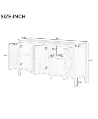 CASAINC 60" Rubber wood + Acacia wood + MDF 4 Doors, Adjustable Shelves & Round Metal Handles Retro Sideboard Cabinet