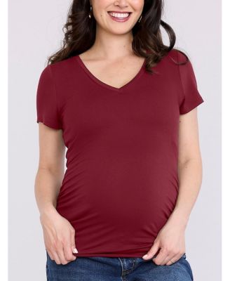 Maternity V-Neck Side-Ruched Short Sleeve Tee - Motherhood