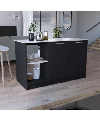 25.2 D x  59 W x  35.4 H Juniper Kitchen Island Black / Ibiza Marble MDF
