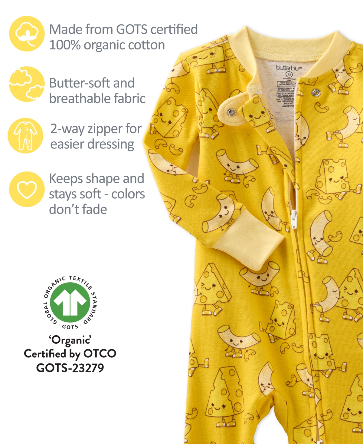 Butterblu Baby Scout Sleep And Play Bodysuit In Yellow