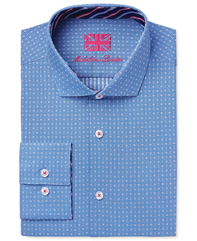 Michelsons of London Men's Slim-Fit Blue Dobby Check Dress Shirt