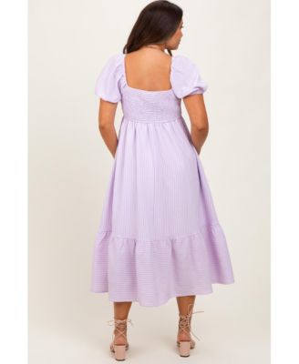 Maternity Lavender Sweetheart Stripe Smocked Back Midi Dress