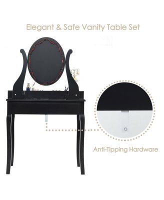 2-Pc. Wood 10 Dimmable Lighted Mirror Vanity Table Set with Cushioned Stool