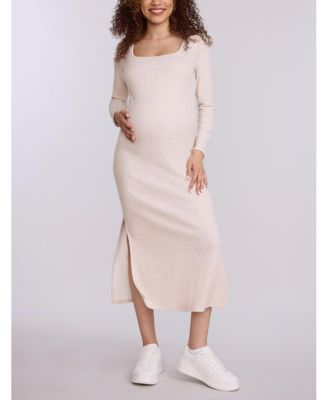 Maternity Square Neck Rib Knit Long Sleeve Bodycon Maxi Dress - Motherhood