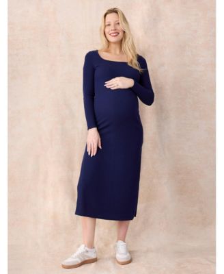 Maternity Square Neck Rib Knit Long Sleeve Bodycon Maxi Dress - Motherhood