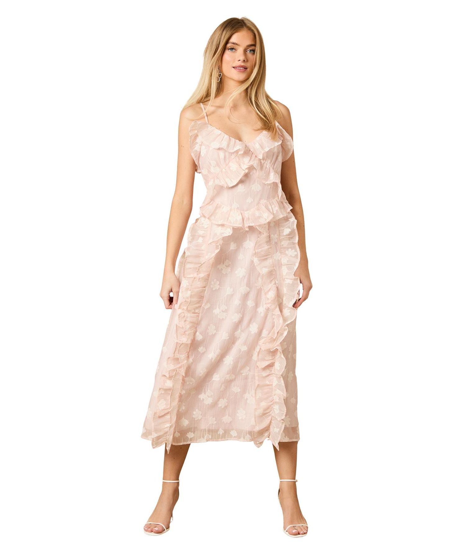 Women's Ruffle Front V-Neck Strappy Midi Dress