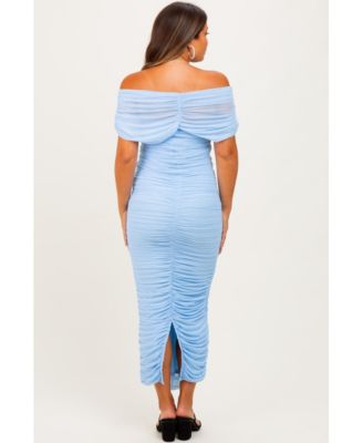 Maternity Lavender Ruched Mesh Foldover Off Shoulder Maxi Dress