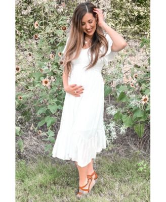 Maternity Ivory Smocked V-Neck Midi Dress