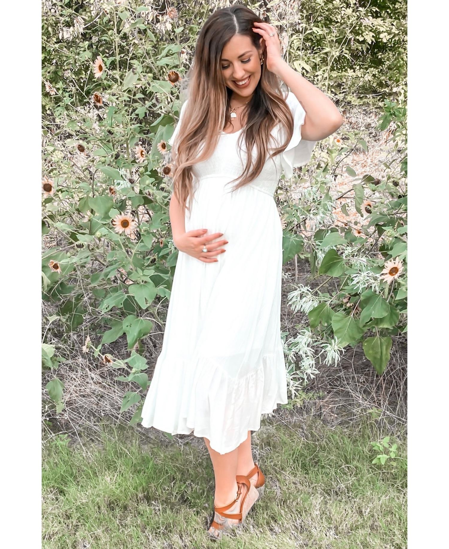 Women's Mauve Smocked V-Neck Midi Dress