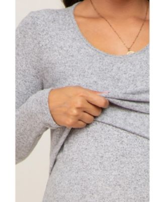 Maternity Heather Grey Brushed Knit Long Sleeve Wrap Nursing Dress