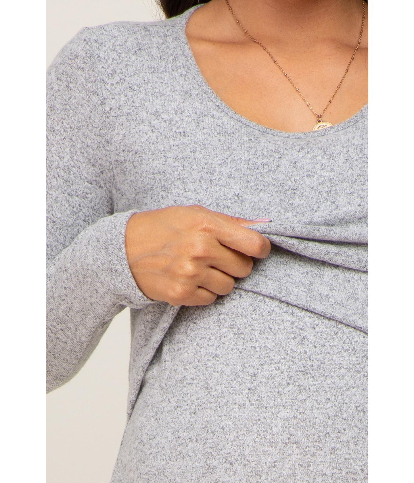 Женское платье Pinkblush Heather Grey Brushed Knit Long Sleeve Wrap Nursing, цвет: Меланжевый серый — фото 2