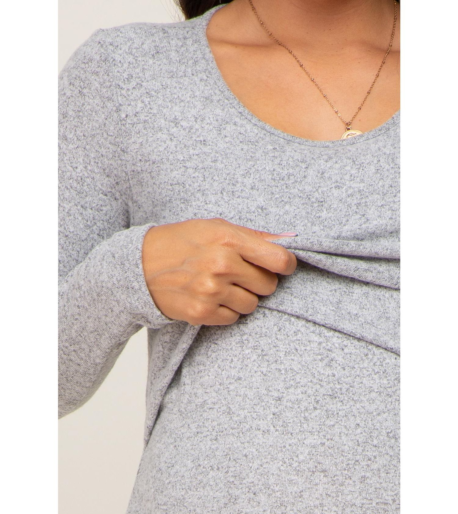Women's Heather Grey Brushed Knit Long Sleeve Wrap Nursing Dress