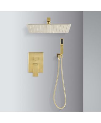 12&amp;#x22; Rain Brushed Gold Shower Head Systems Wall Mounted Shower Full Body Coverage Square Shower Head