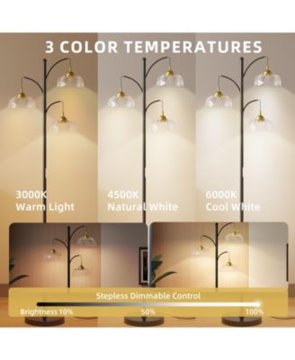 Modern Standing Floor Lamp with LED Bulbs, 3 Adjustable Heads and Petal Glass Shades