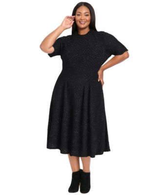 Maggy London - Plus Size Glitter Knit Fit and Flare Midi Dress