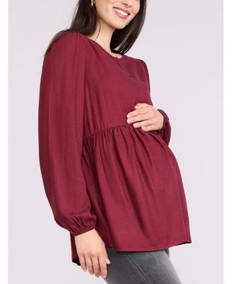 Maternity Long Sleeve Empire Waist Keyhole Woven Blouse