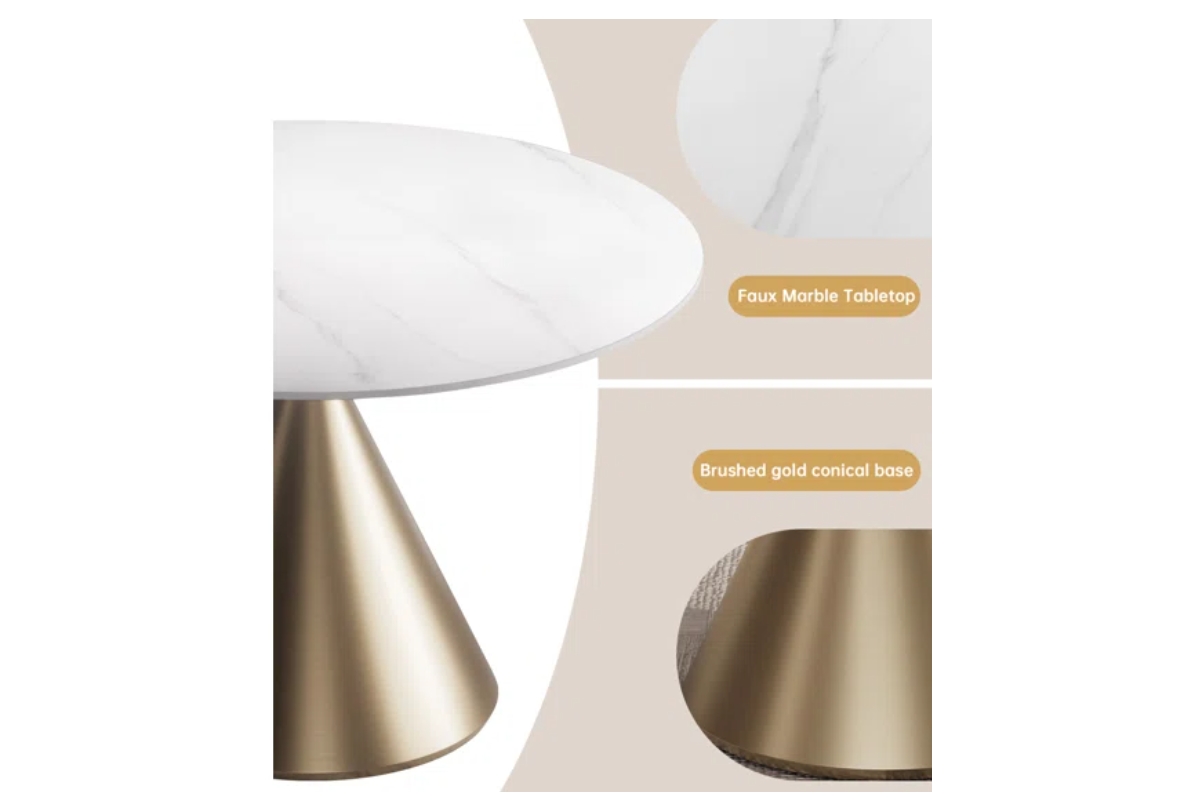 Morden Fort 47" Round Faux Marble Dining Set with 4 Dining Arm Chairs for Kitchen