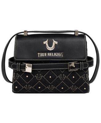 Studded Denim Flap Crossbody Bag