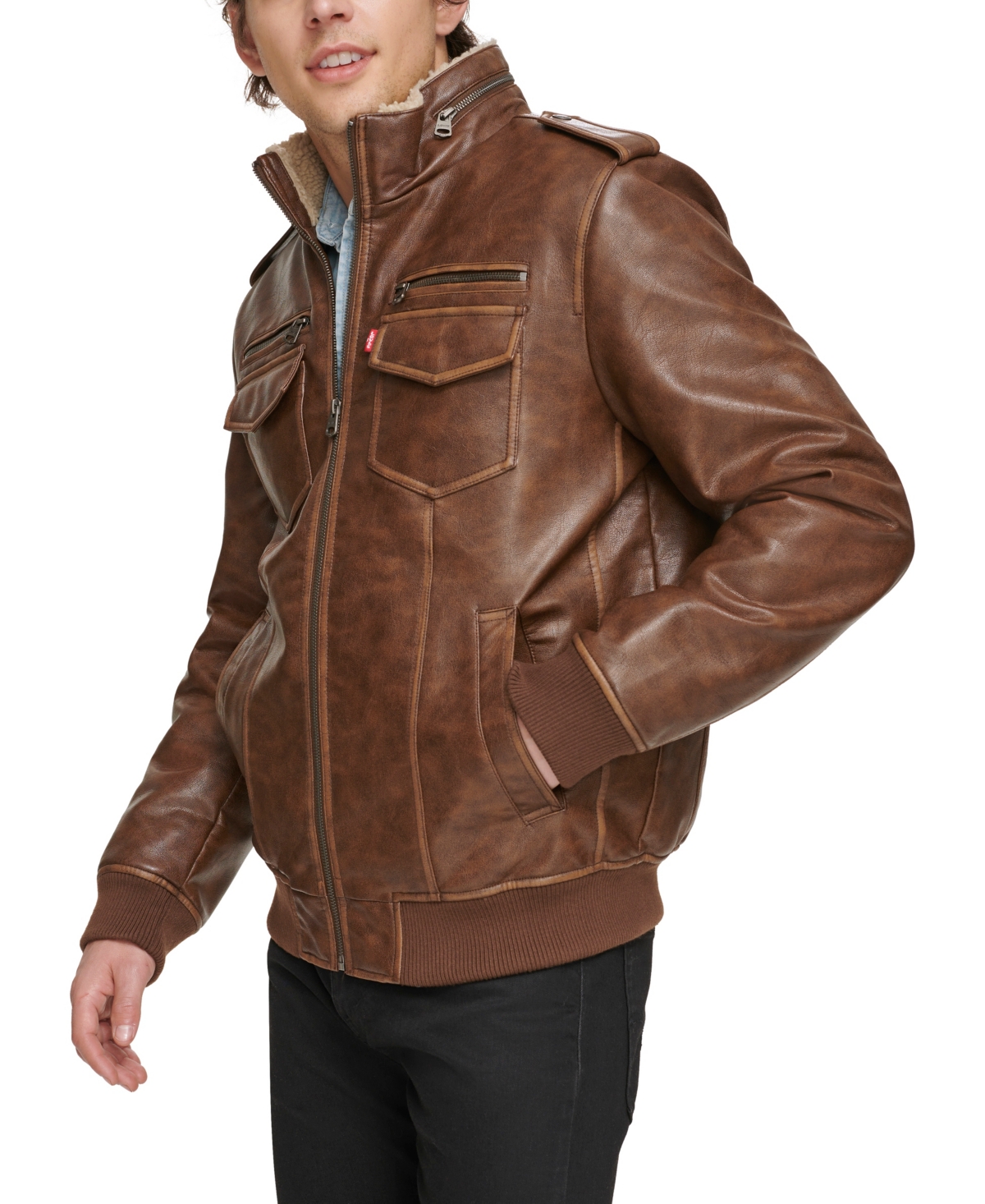 Levi's Men's Sherpa Lined Faux Leather Aviator Bomber