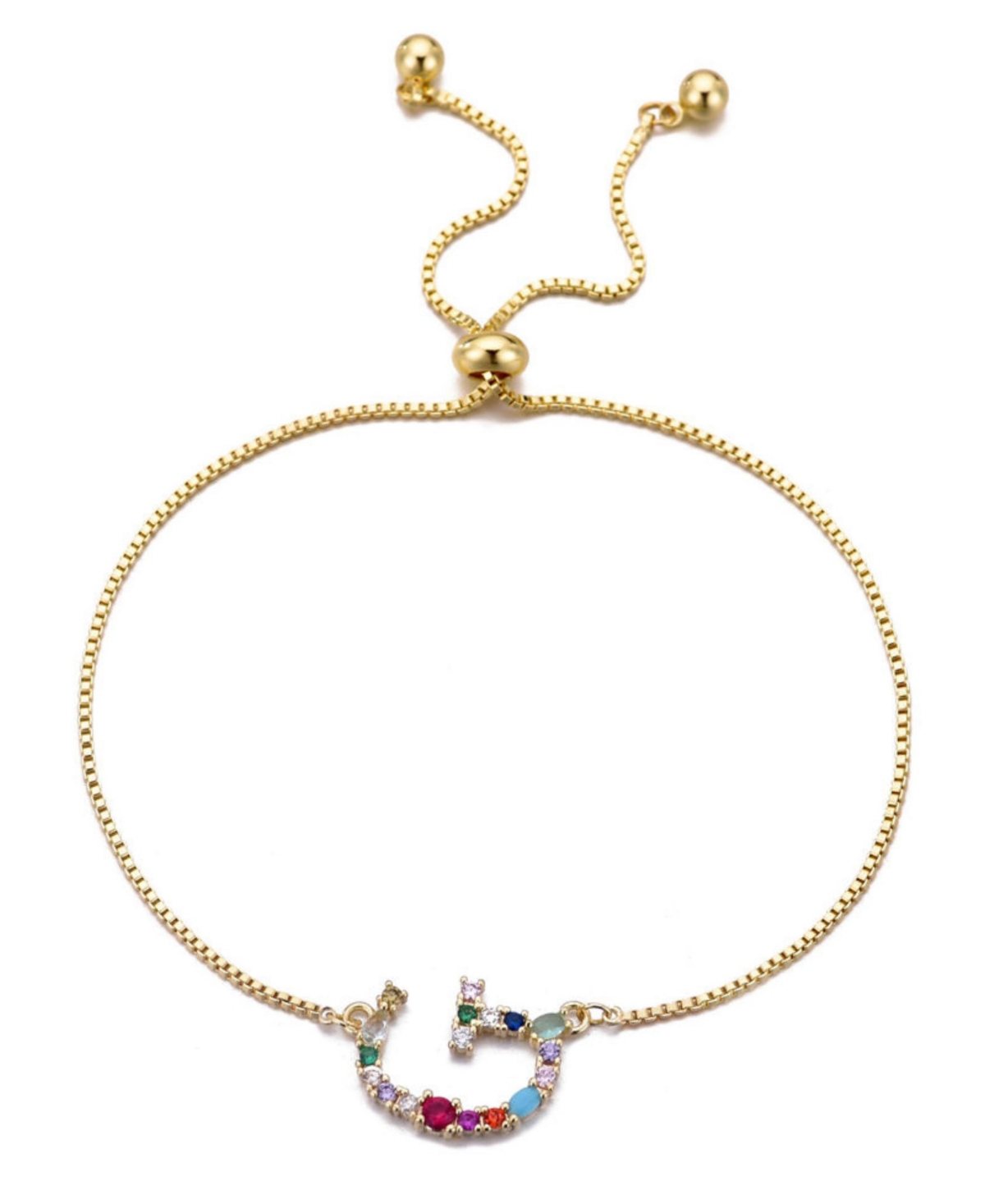 Adornia Gold Stone Multi Color Initial Bolo Bracelet
