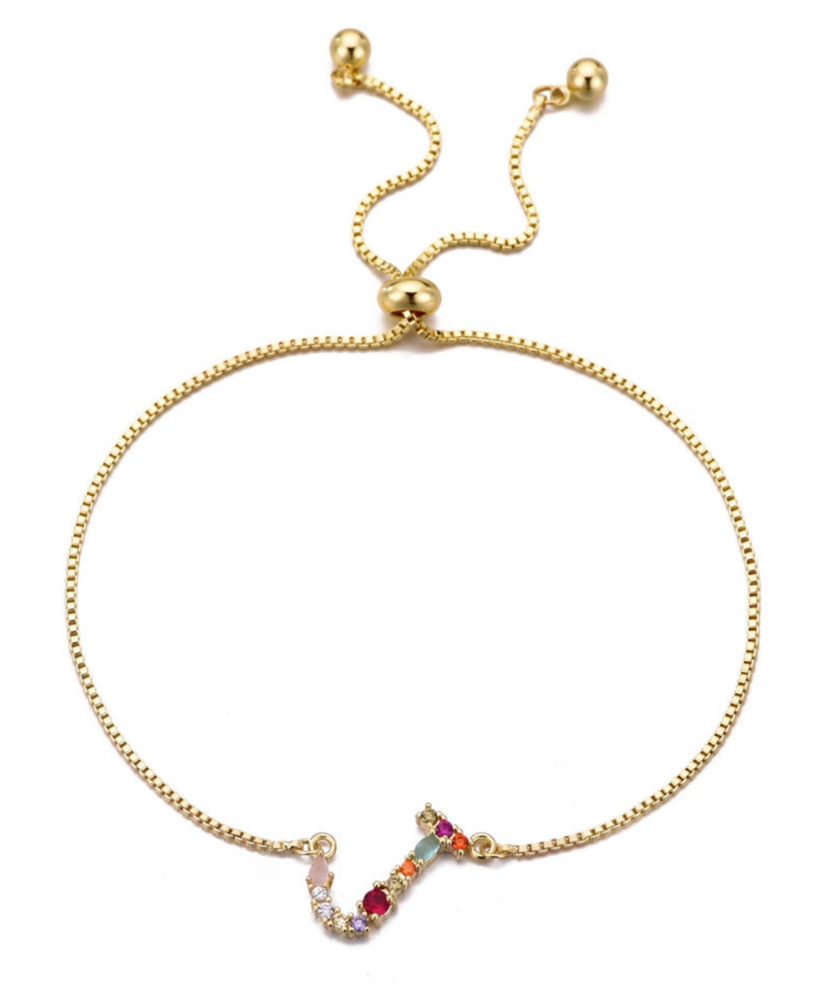 Adornia Gold Stone Multi Color Initial Bolo Bracelet
