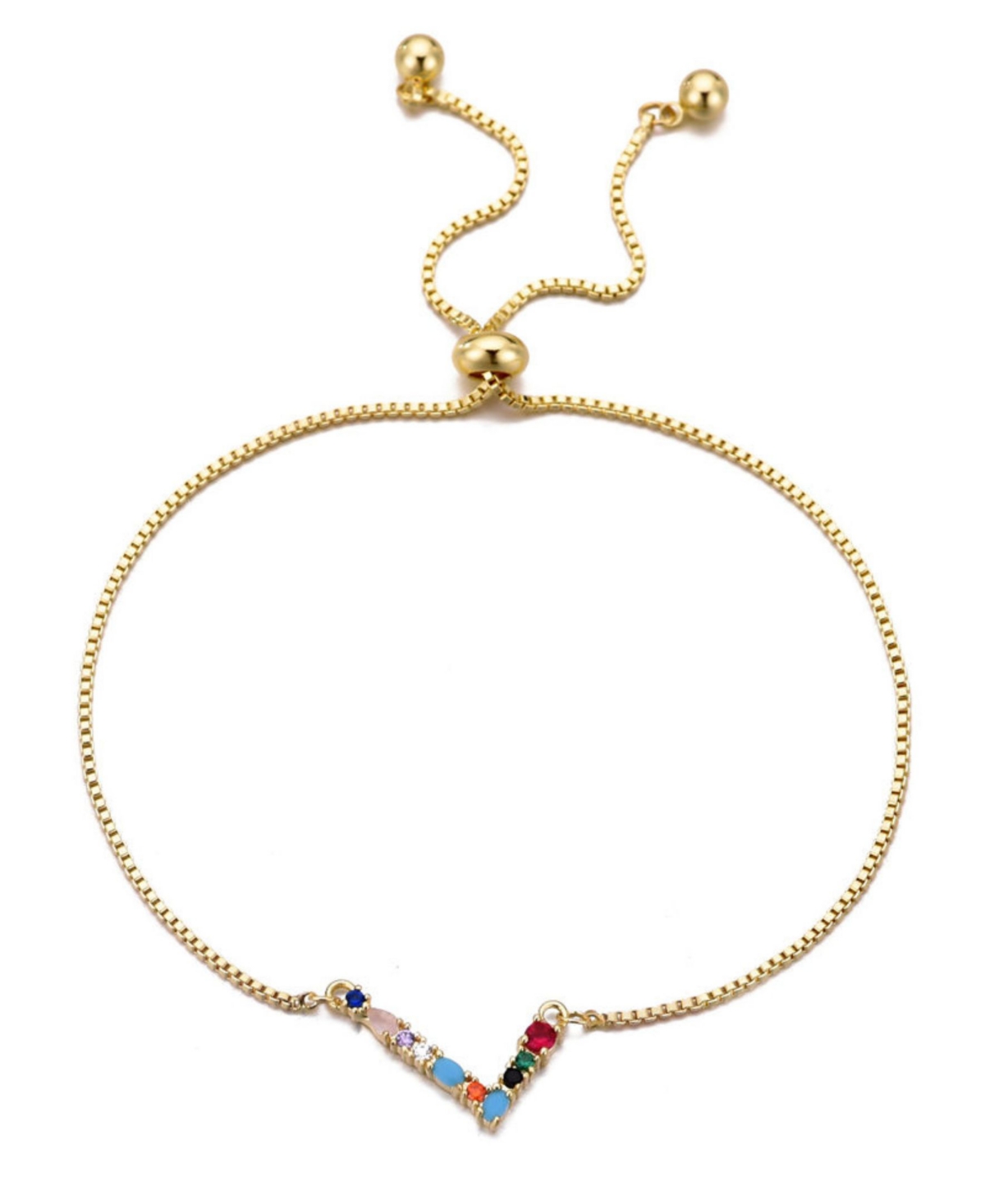 Adornia Gold Stone Multi Color Initial Bolo Bracelet