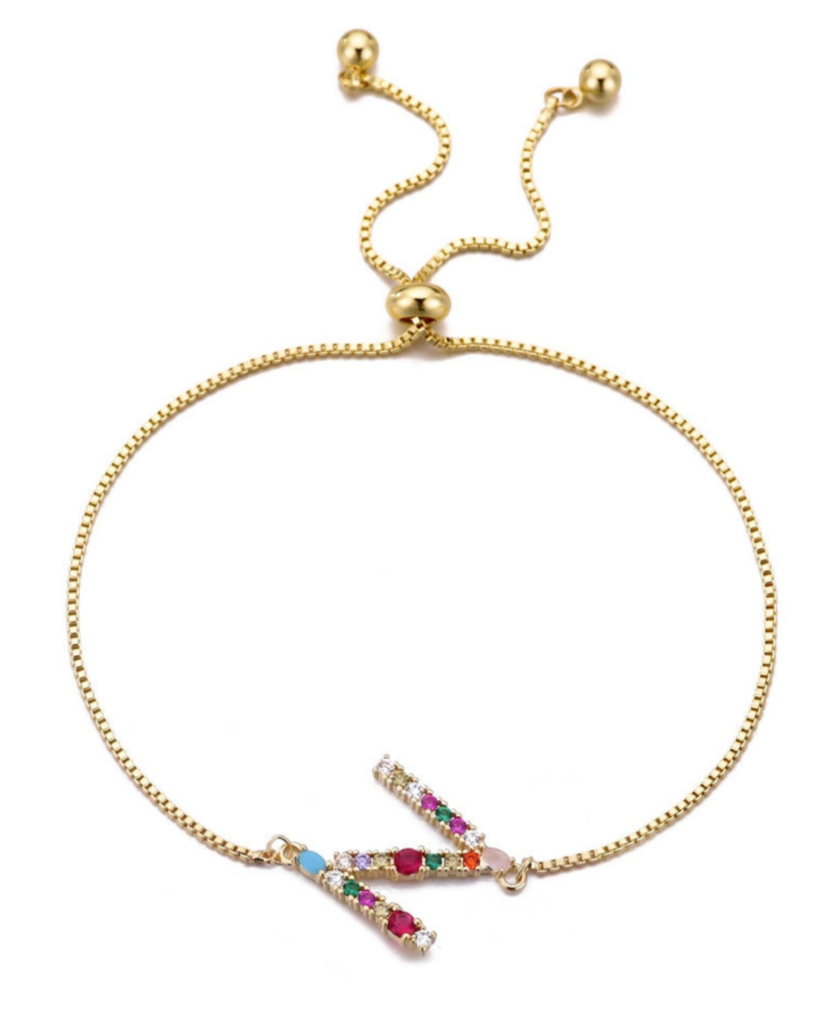 Adornia Gold Stone Multi Color Initial Bolo Bracelet