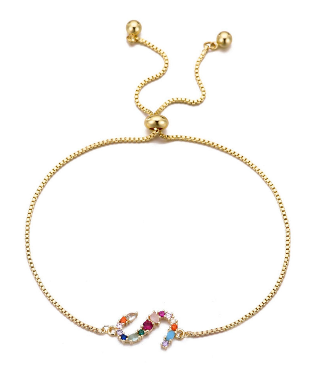 Adornia Gold Stone Multi Color Initial Bolo Bracelet