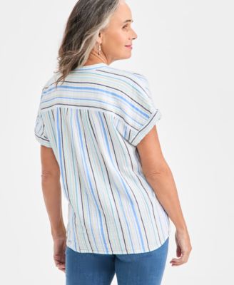 Women's Cotton Gauze Split-Neck Dolman-Sleeve Shirt, Macy's Exclusive