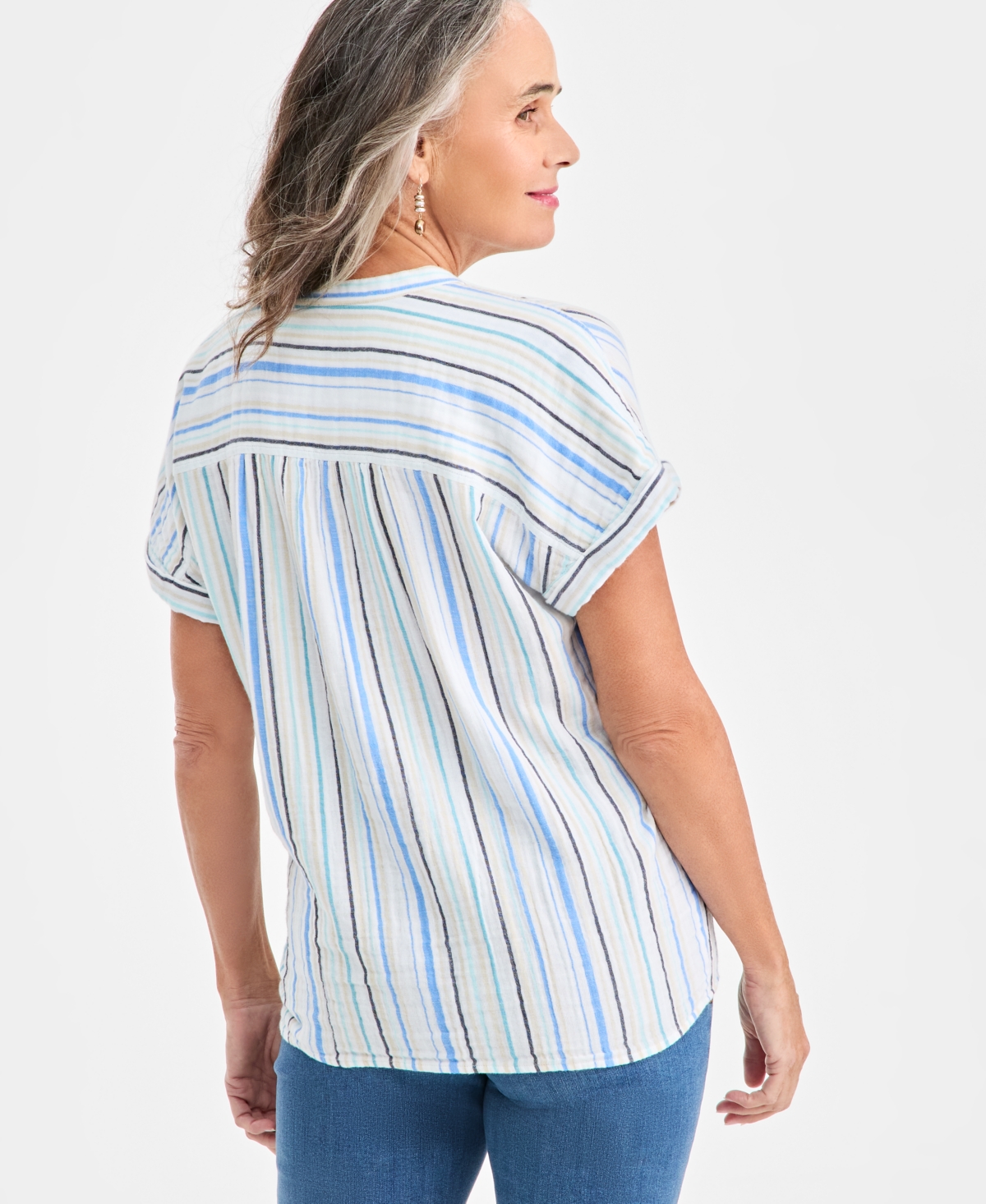 Style & Co Women's Cotton Gauze Split-Neck Dolman-Sleeve Shirt, Macy's Exclusive