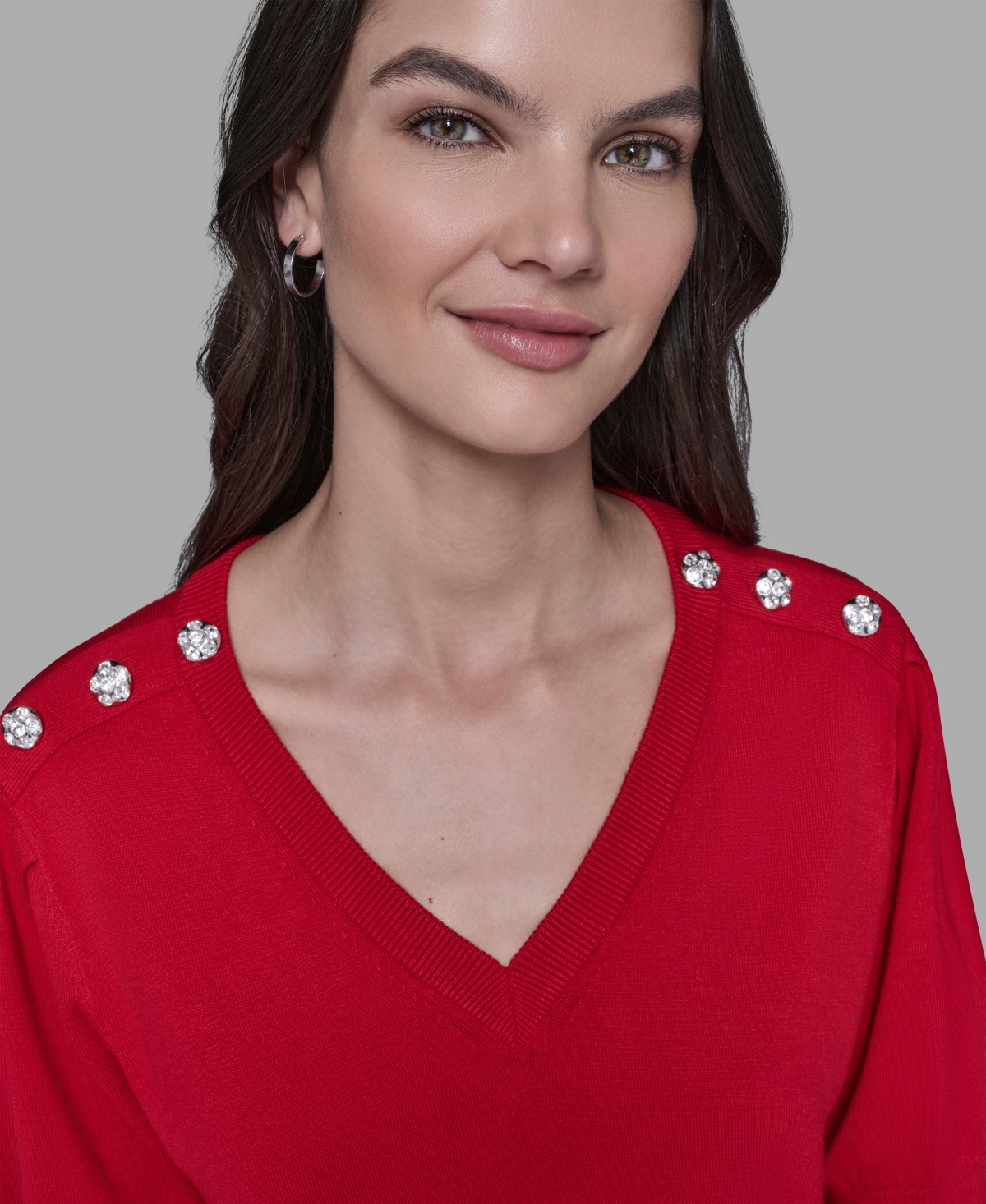 Karl Lagerfeld Paris Women's V-Neck Button Detail Sweater