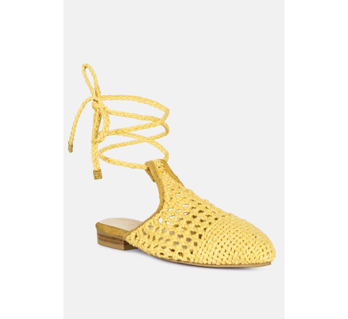 Bartsi Womens Handwoven Tie Up Flat Mules