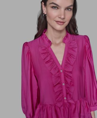 Women's V-Neck Ruffle Detail Top