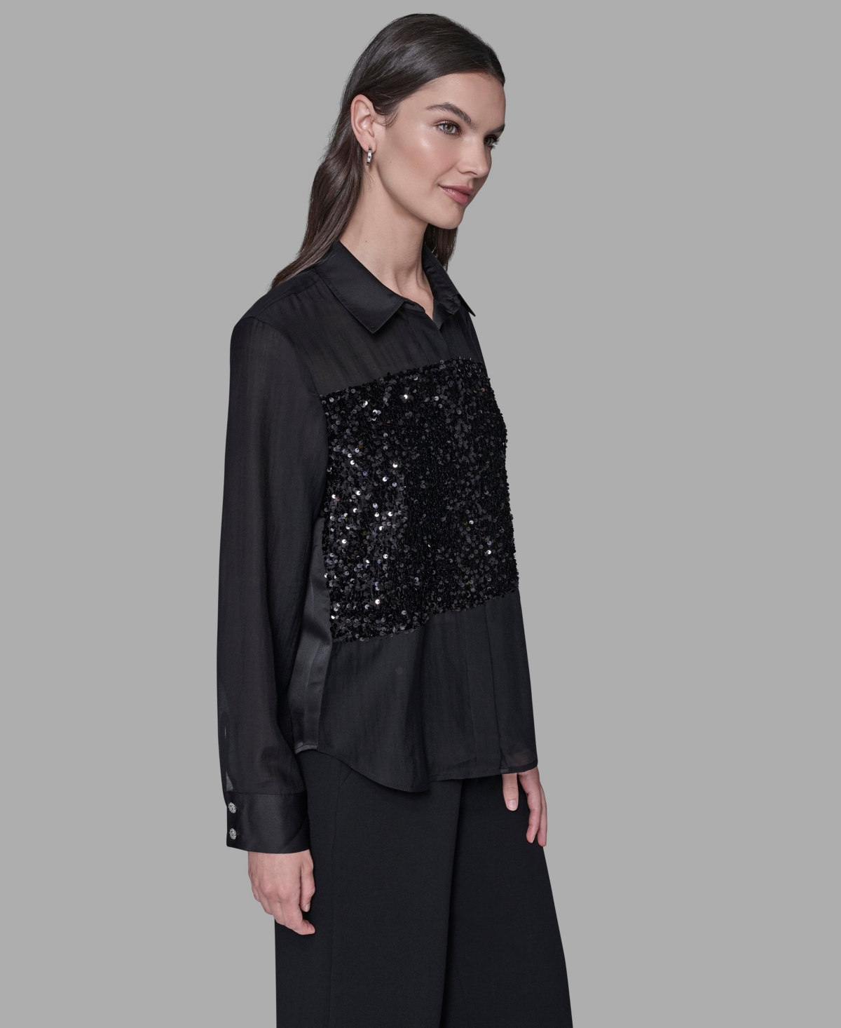 Karl Lagerfeld Paris Women's Collar Sequin Detail Top