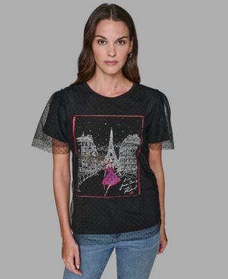 KARL LAGERFELD PARIS - Women's Crewneck Lace Layer T-Shirt