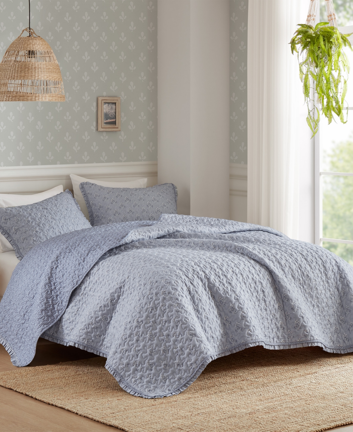 Madison Park Linwood Ruffle Printed 3-pc. Quilt Set, King/california King In Blue