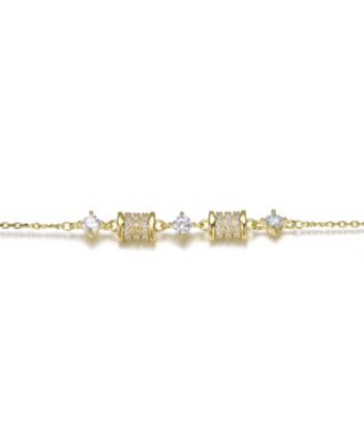 14K Gold Plated with Clear Cubic Zirconia & Textured Beads Charm Bracelet