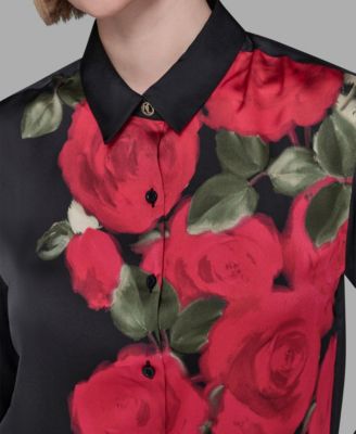Women's Collar Floral Print Top