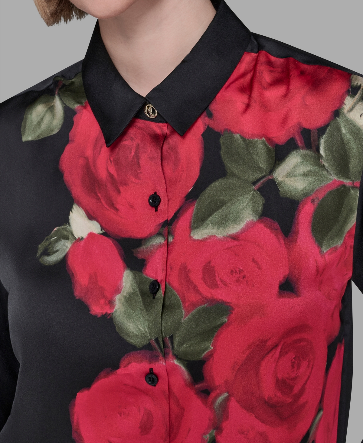 Karl Lagerfeld Paris Women's Collar Floral Print Top