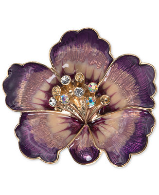 Anne Klein Gold-Tone Purple Crystal Flower Pin, Created for Macy's - Macy's