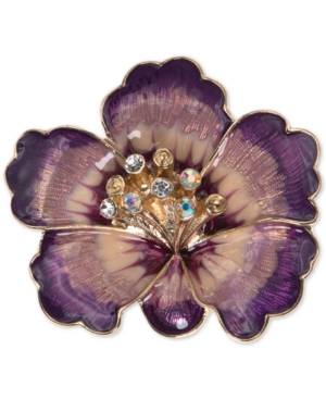 image of Anne Klein Gold-Tone Purple Crystal Flower Pin, Created for Macy-s