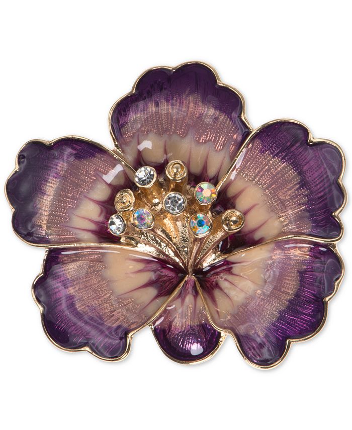 Anne Klein - Gold-Tone Purple Crystal Flower Pin
