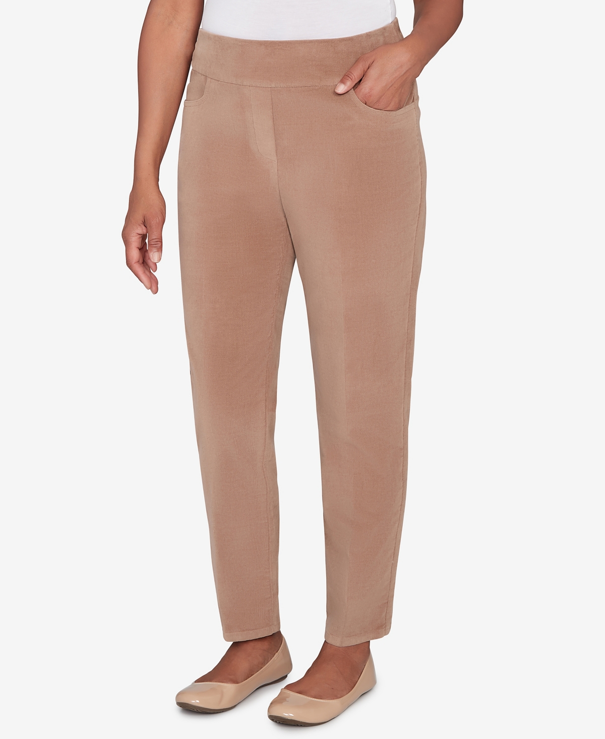 Alfred Dunner Vienna Allure Fit Flat Front Corduroy Average Length Pant In Brown
