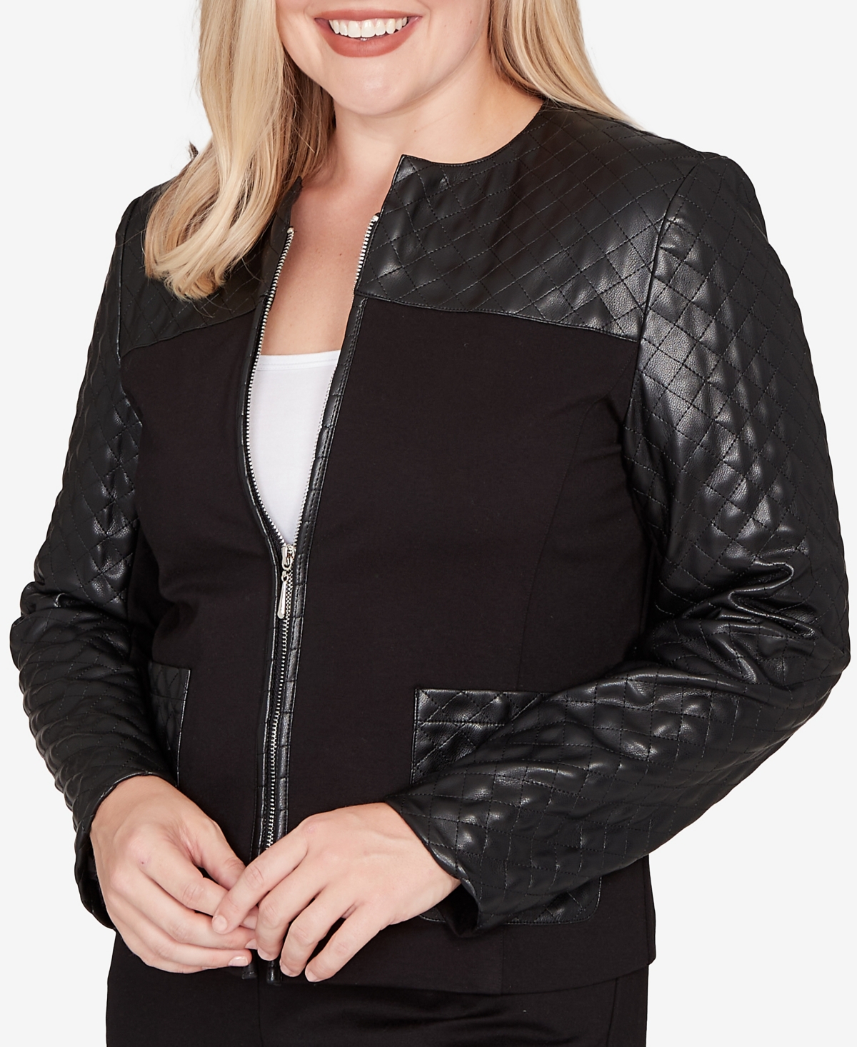 Alfred Dunner Plus Size Barcelona Zip Front Stretch Jacket In Black