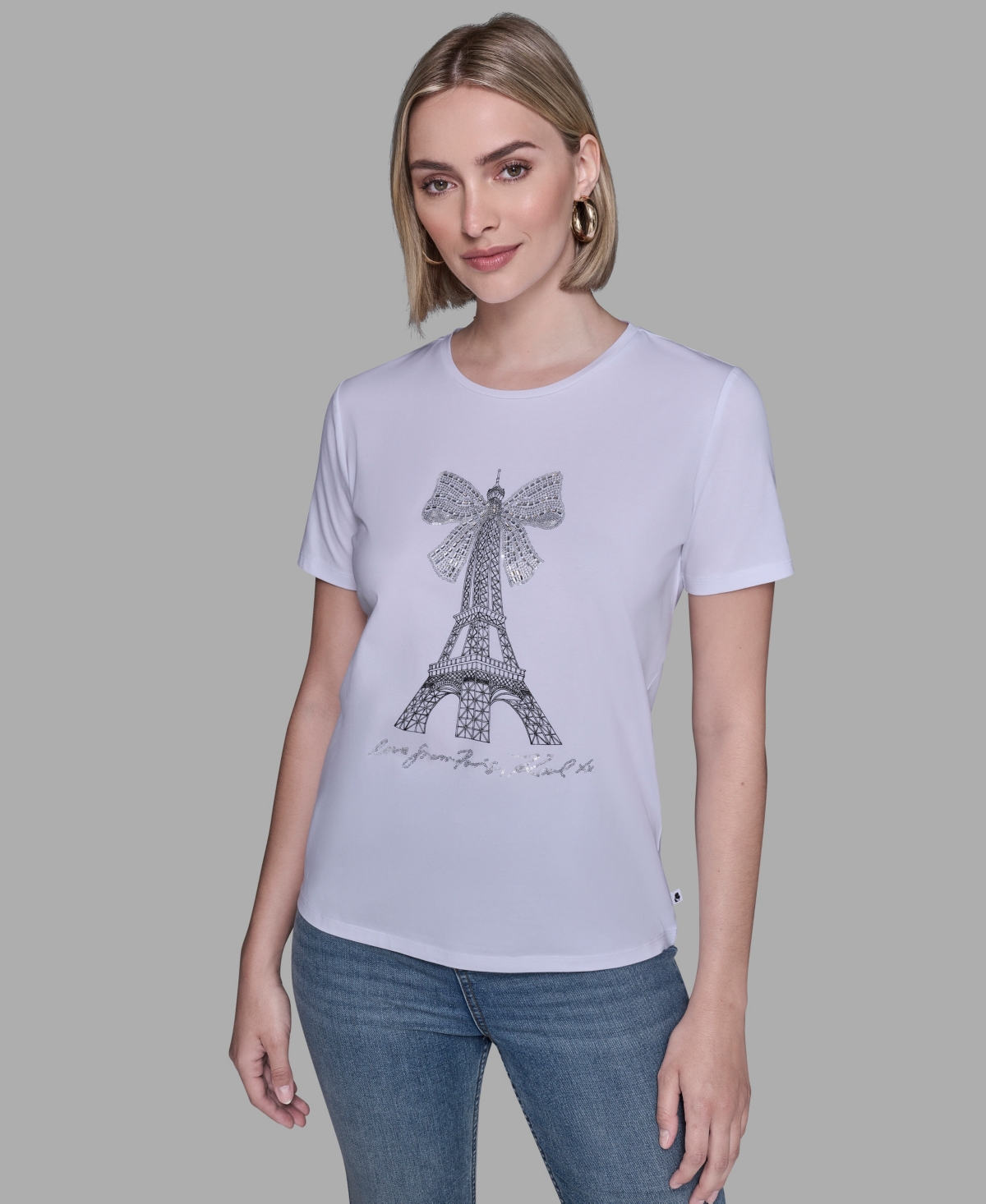 Karl Lagerfeld Women's Eiffel Tower Bow T-shirt In White