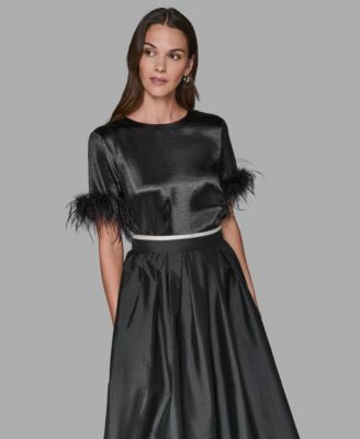 Women's Crewneck Feather Trim Top